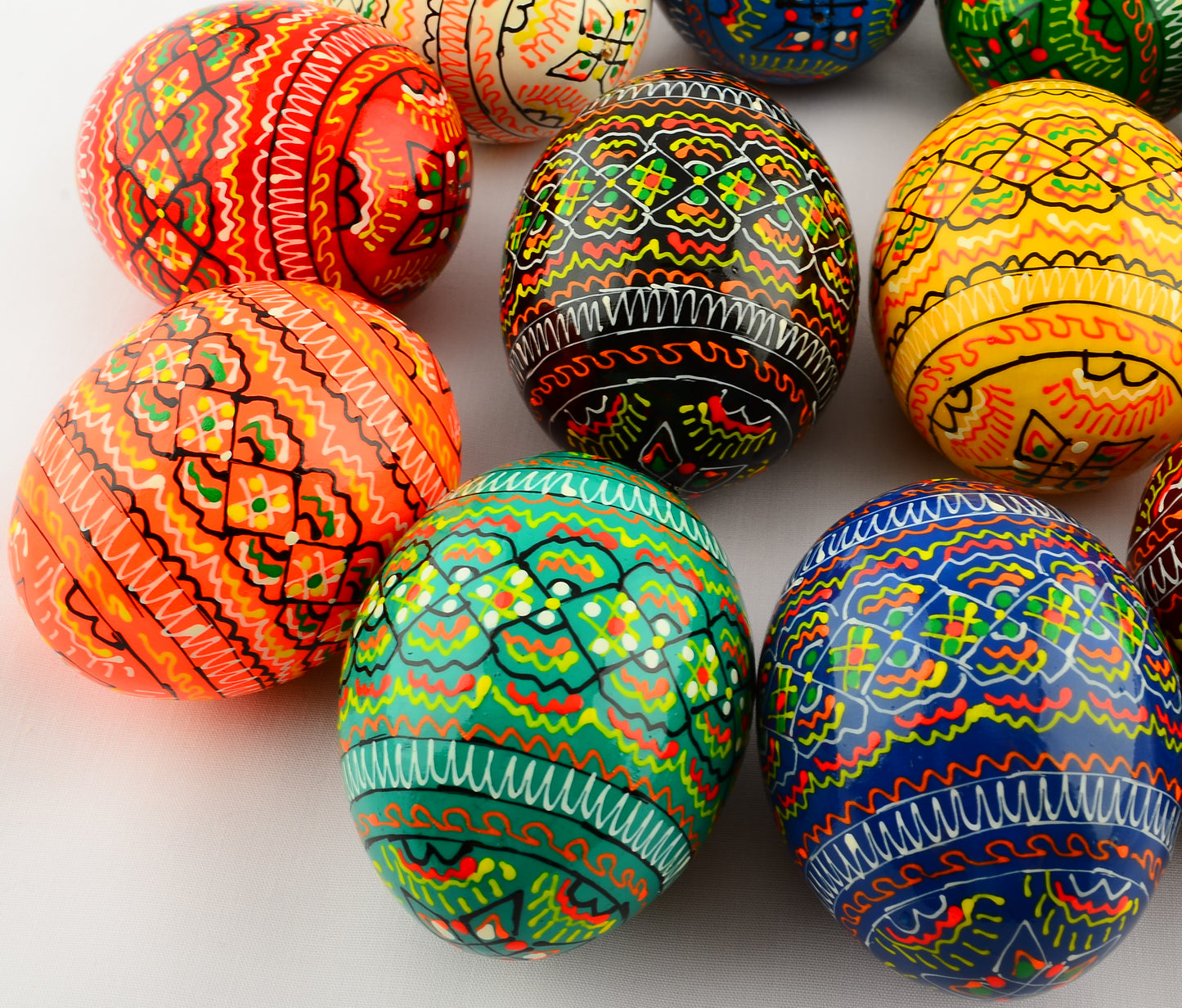 Easter Painted Eggs - Wooden Ukrainian Pysanky, Set of 12