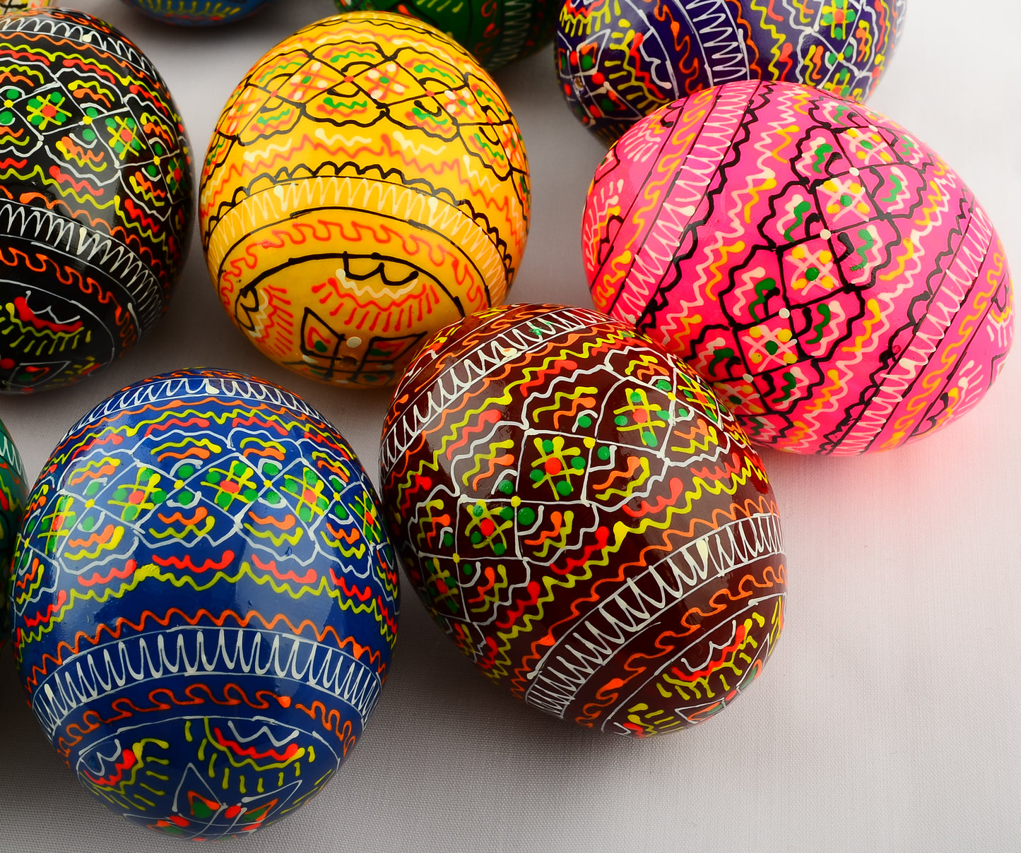 Easter Painted Eggs - Wooden Ukrainian Pysanky, Set of 12