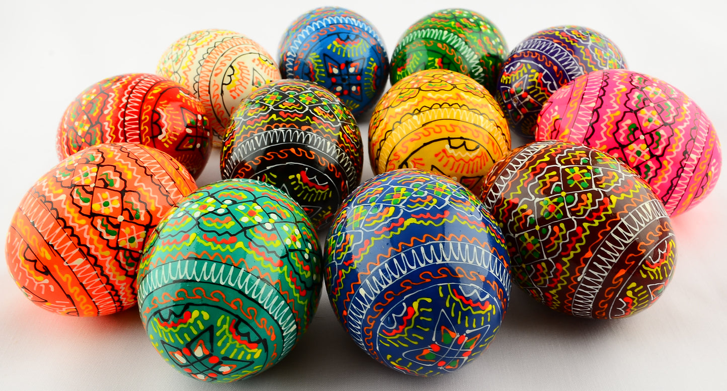 Easter Painted Eggs - Wooden Ukrainian Pysanky, Set of 12