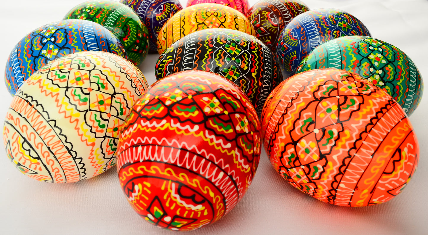 Easter Painted Eggs - Wooden Ukrainian Pysanky, Set of 12