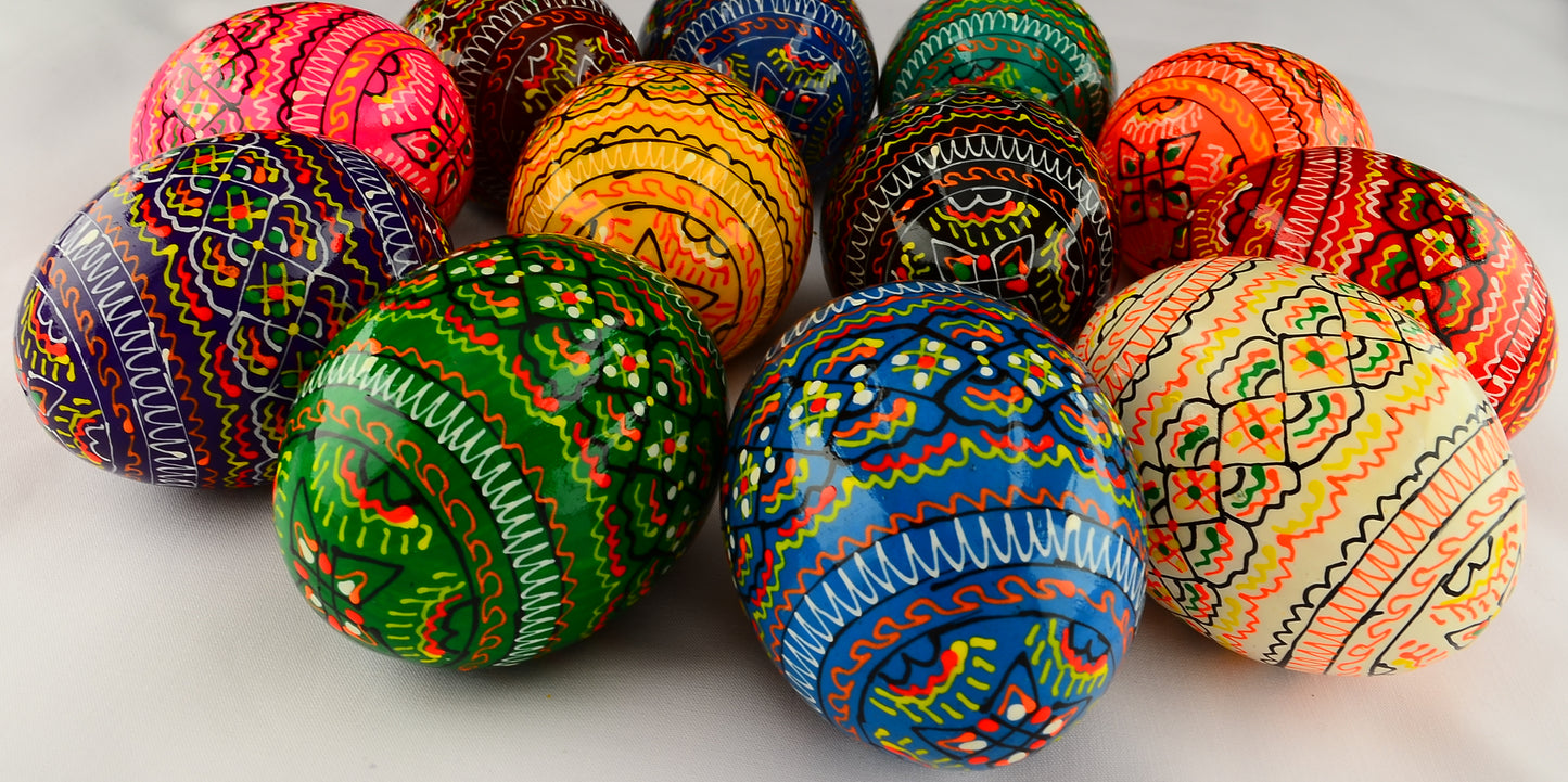 Easter Painted Eggs - Wooden Ukrainian Pysanky, Set of 12