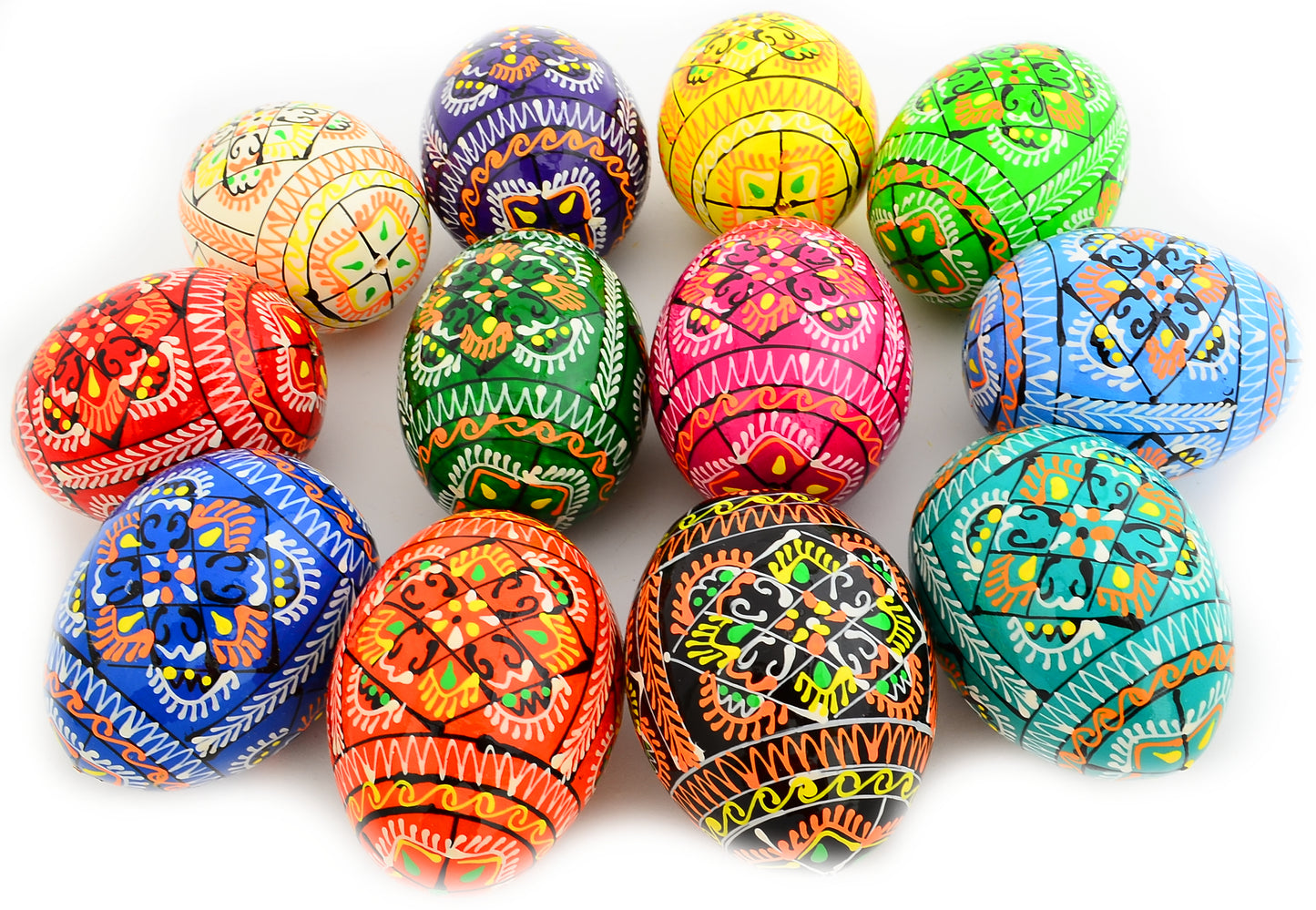 Easter Painted Eggs - Wooden Ukrainian Pysanky, Set of 12