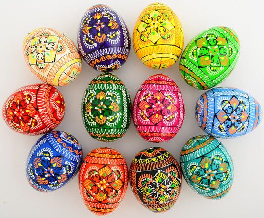 Easter Painted Eggs - Wooden Ukrainian Pysanky, Set of 12