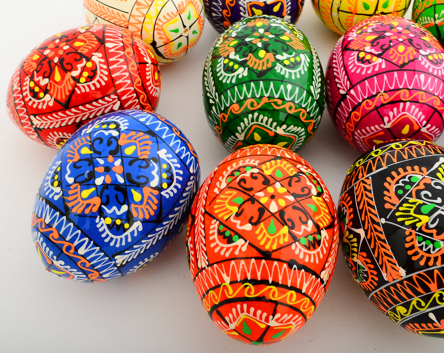 Easter Painted Eggs - Wooden Ukrainian Pysanky, Set of 12