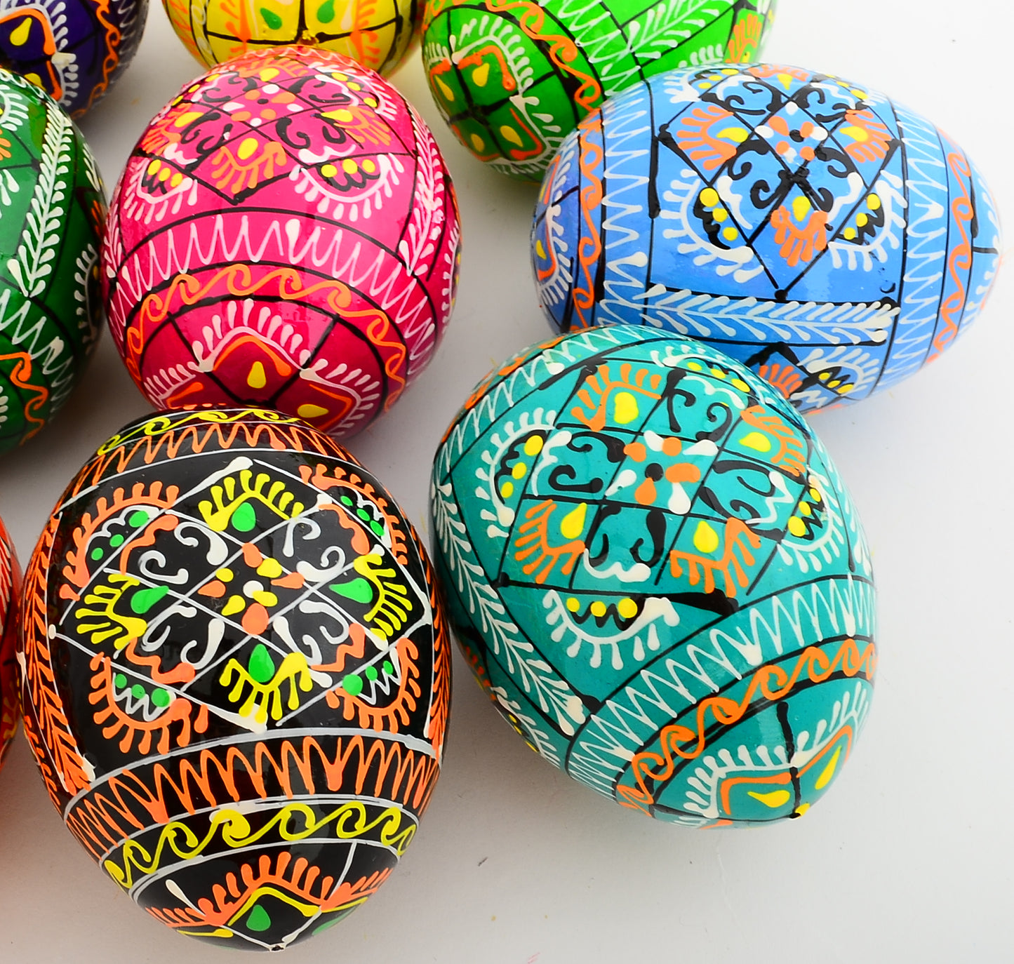 Easter Painted Eggs - Wooden Ukrainian Pysanky, Set of 12