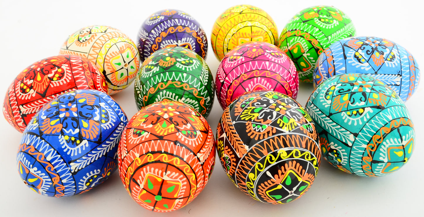 Easter Painted Eggs - Wooden Ukrainian Pysanky, Set of 12