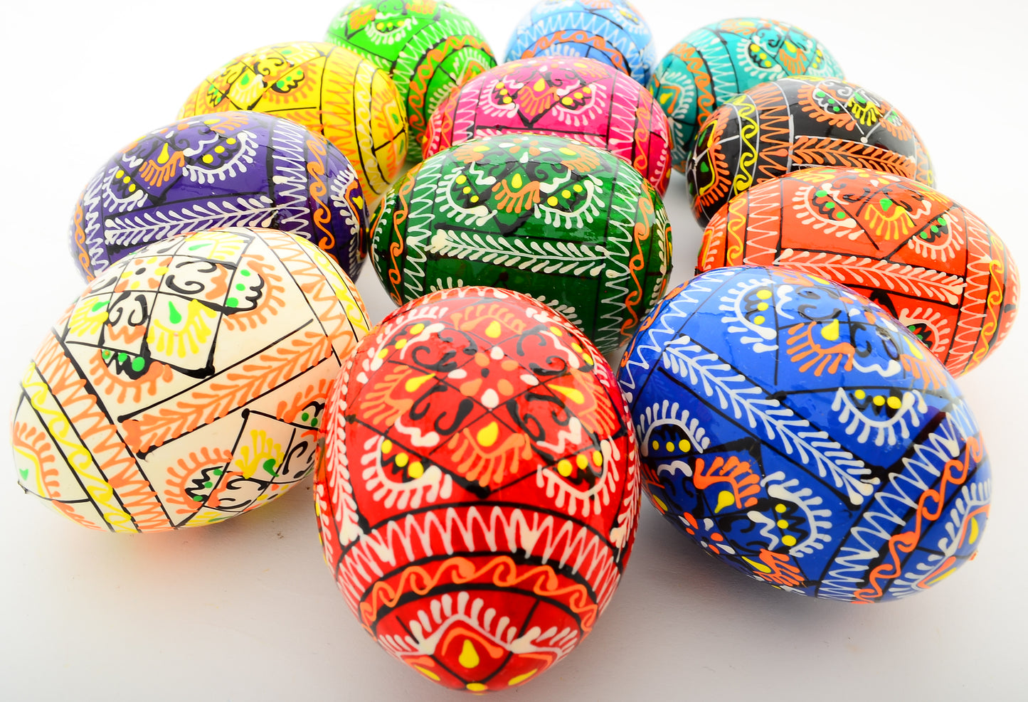Easter Painted Eggs - Wooden Ukrainian Pysanky, Set of 12