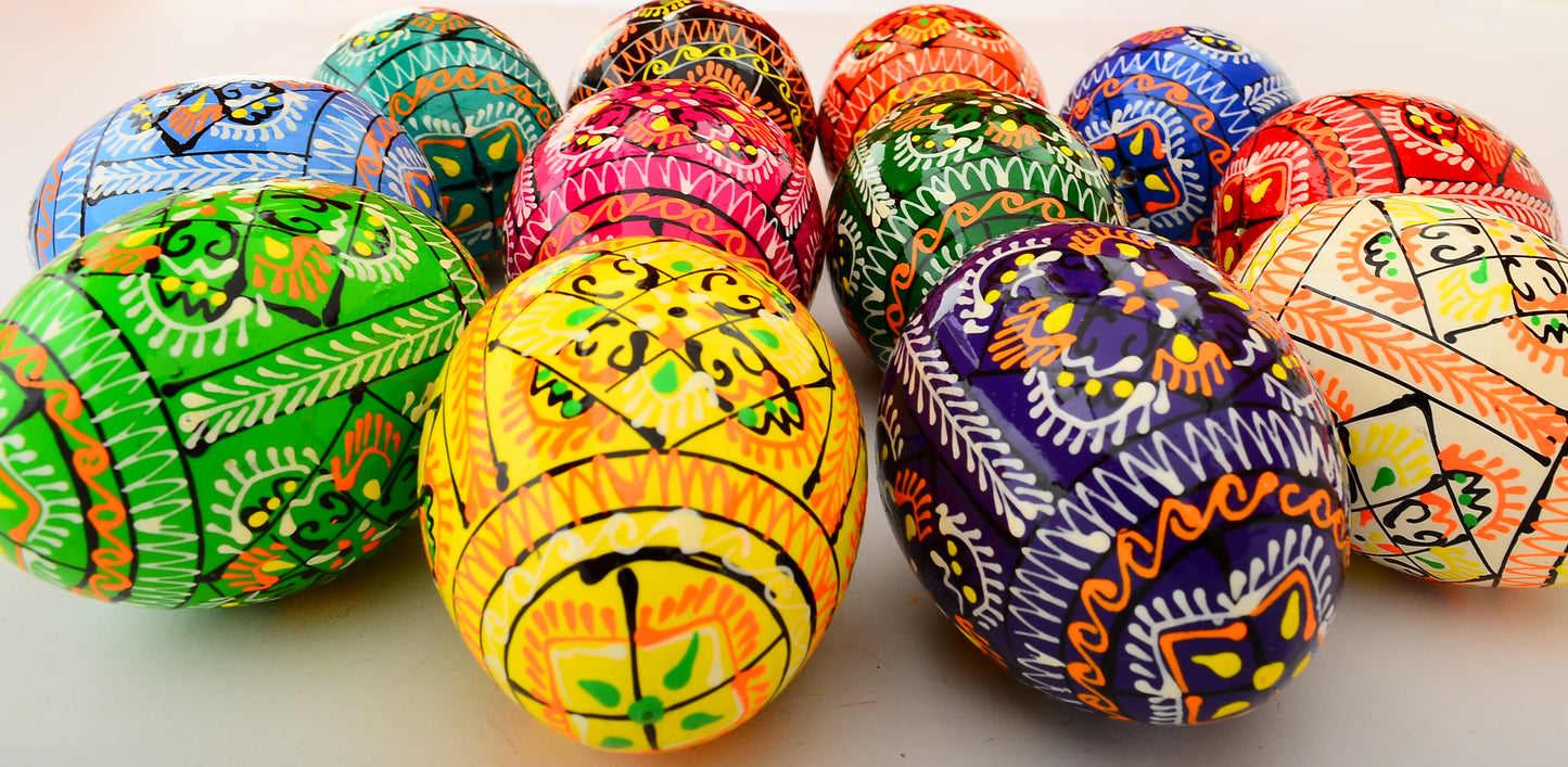Easter Painted Eggs - Wooden Ukrainian Pysanky, Set of 12