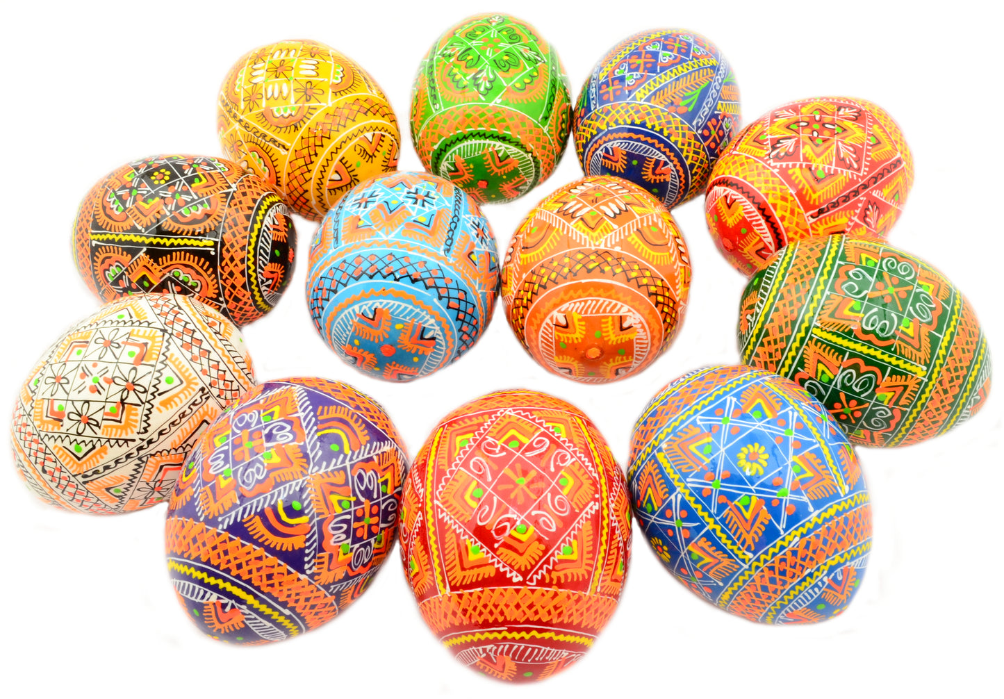 Easter Painted Eggs - Wooden Ukrainian Pysanky, Set of 12