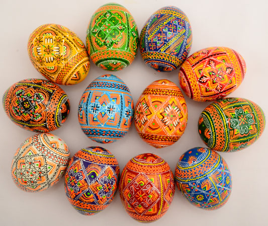 Easter Painted Eggs - Wooden Ukrainian Pysanky, Set of 12