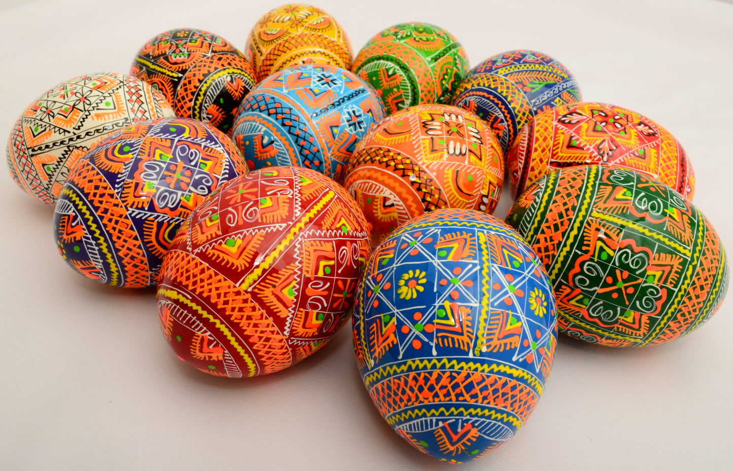 Easter Painted Eggs - Wooden Ukrainian Pysanky, Set of 12