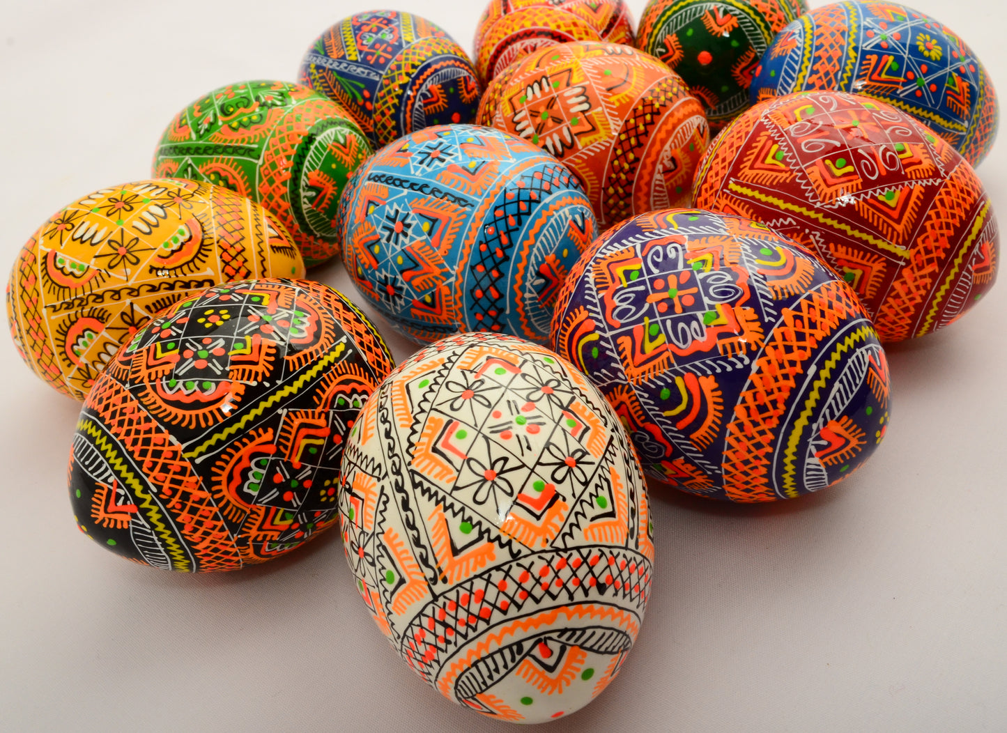 Easter Painted Eggs - Wooden Ukrainian Pysanky, Set of 12