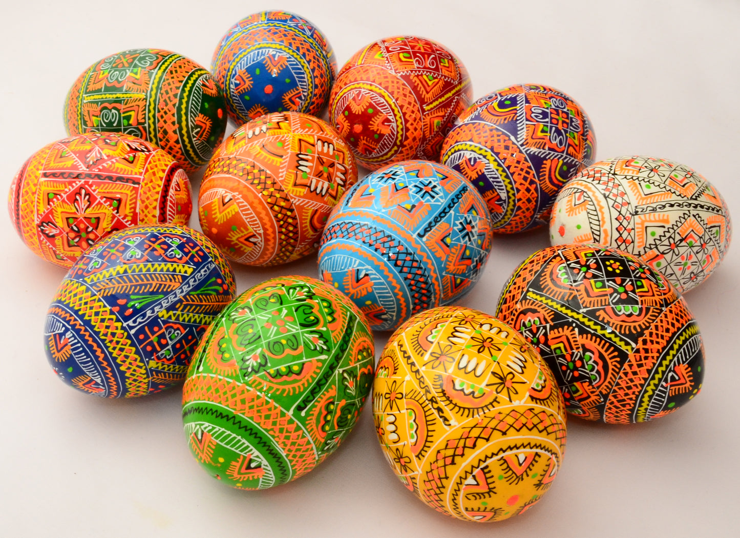Easter Painted Eggs - Wooden Ukrainian Pysanky, Set of 12