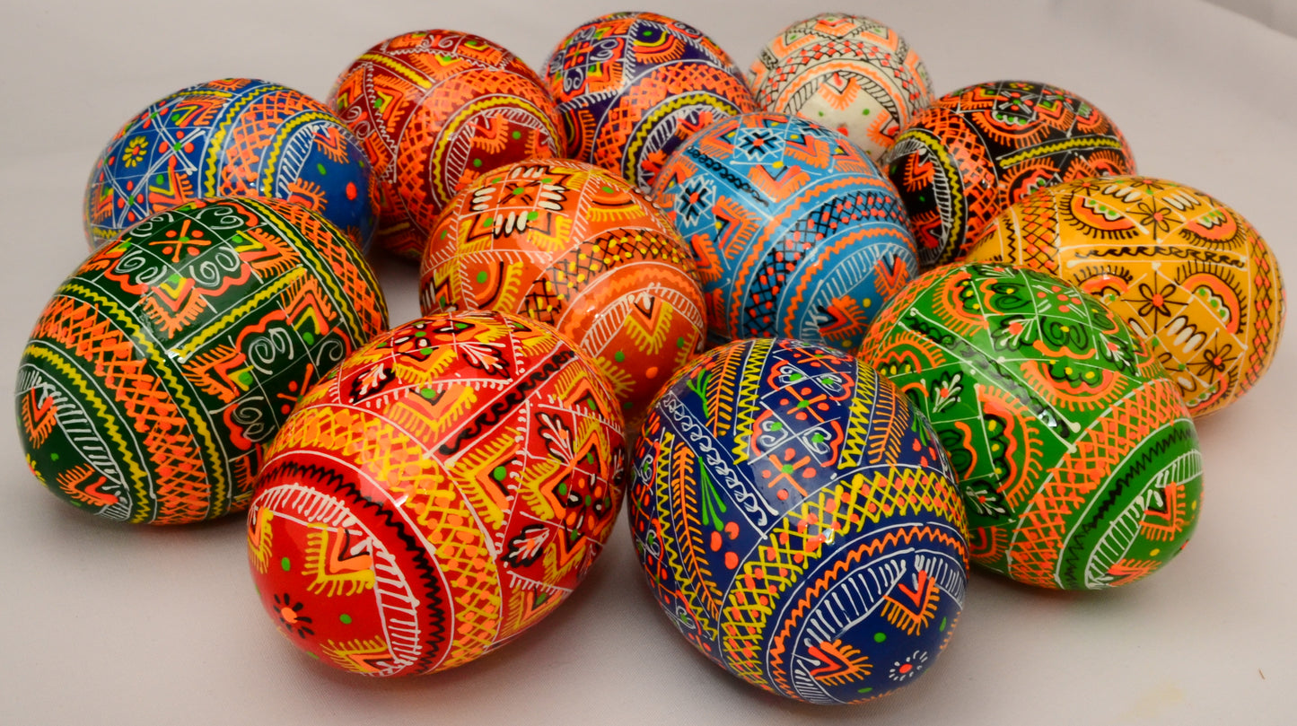Easter Painted Eggs - Wooden Ukrainian Pysanky, Set of 12