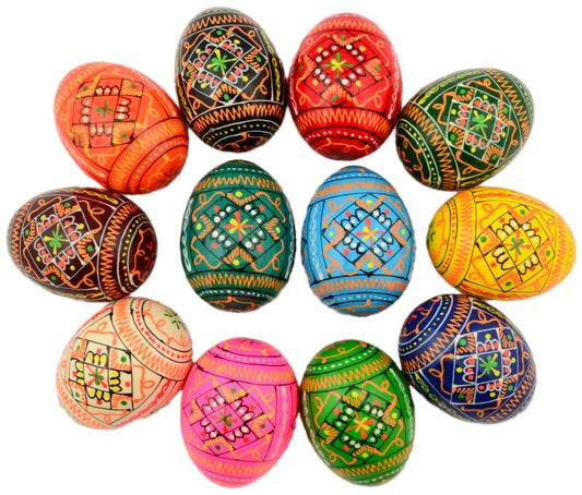 Easter Painted Eggs - Wooden Ukrainian Pysanky, Set of 12