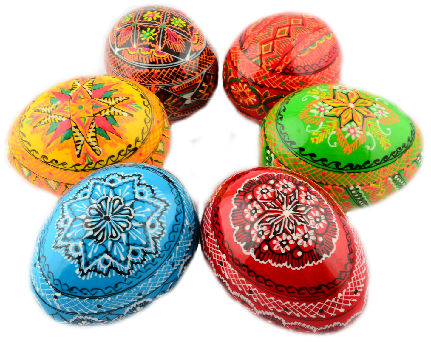 Easter Painted Eggs - Wooden Ukrainian Pysanky, Set of 6