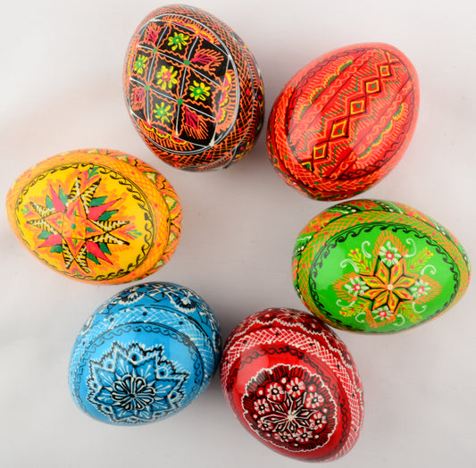 Easter Painted Eggs - Wooden Ukrainian Pysanky, Set of 6
