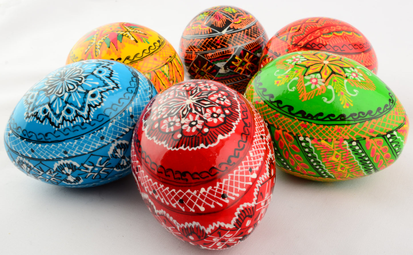 Easter Painted Eggs - Wooden Ukrainian Pysanky, Set of 6