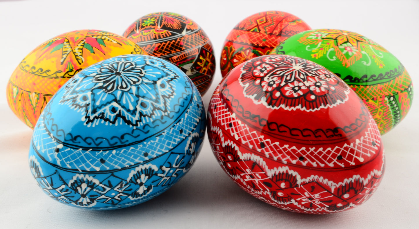 Easter Painted Eggs - Wooden Ukrainian Pysanky, Set of 6