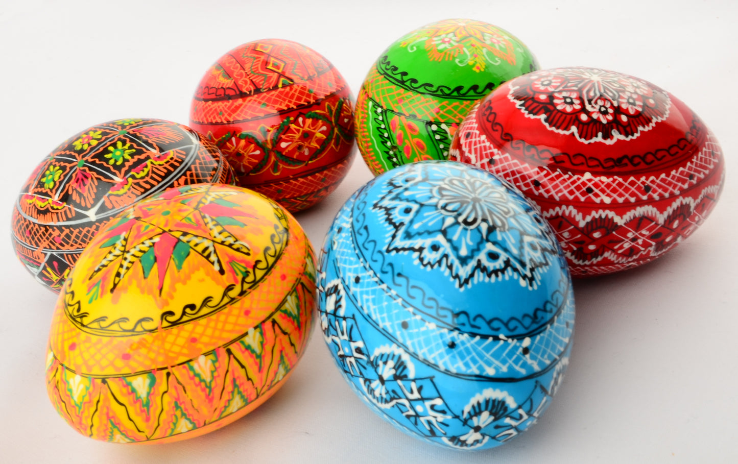 Easter Painted Eggs - Wooden Ukrainian Pysanky, Set of 6