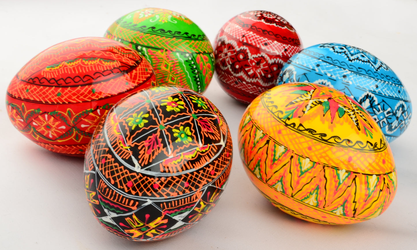 Easter Painted Eggs - Wooden Ukrainian Pysanky, Set of 6