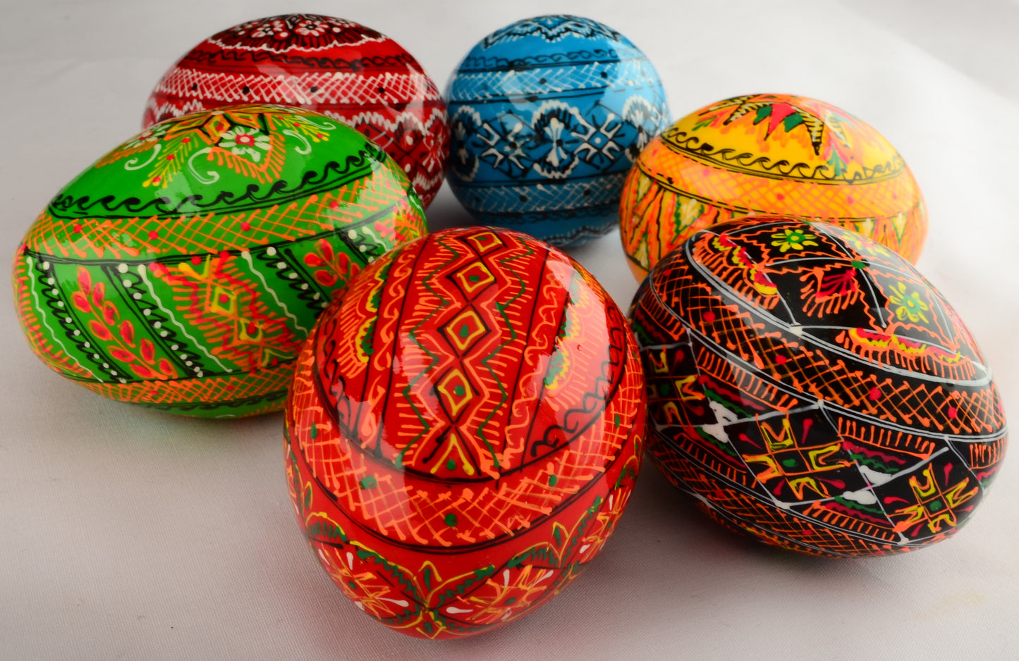 Easter Painted Eggs - Wooden Ukrainian Pysanky, Set of 6