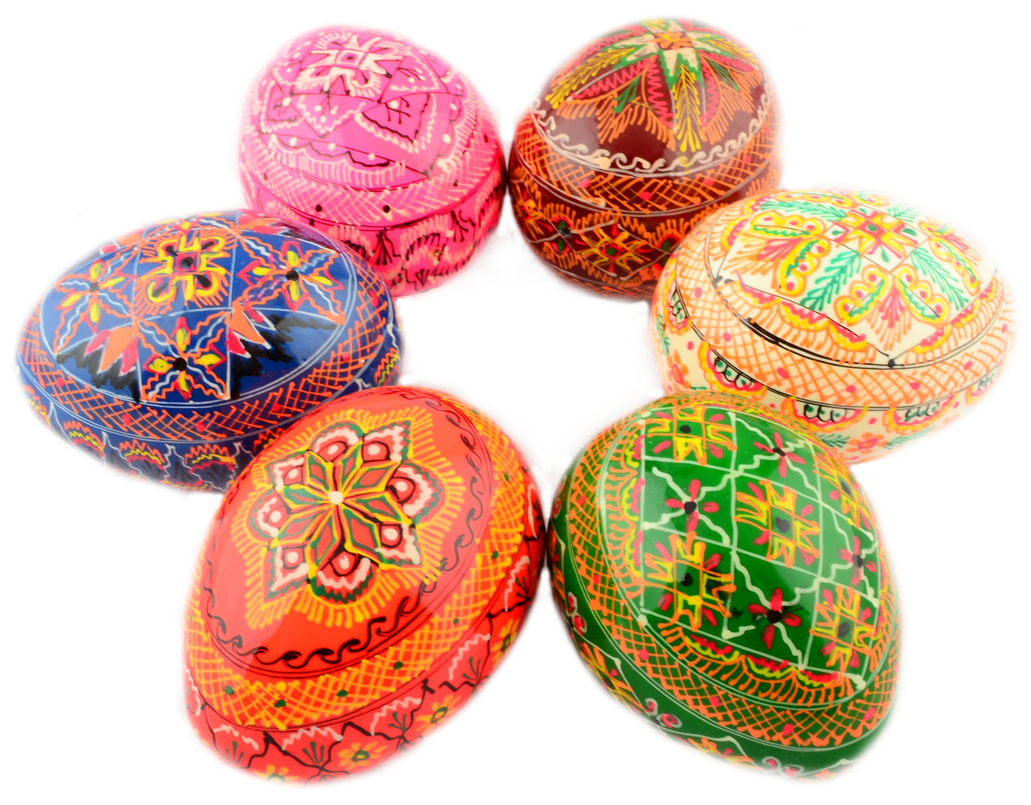 Easter Painted Eggs - Wooden Ukrainian Pysanky, Set of 6