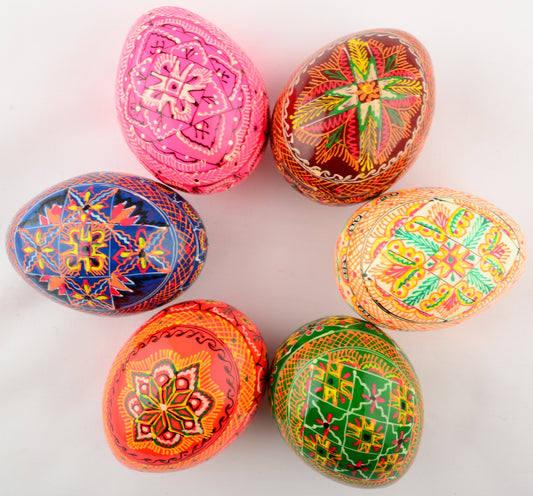 Easter Painted Eggs - Wooden Ukrainian Pysanky, Set of 6