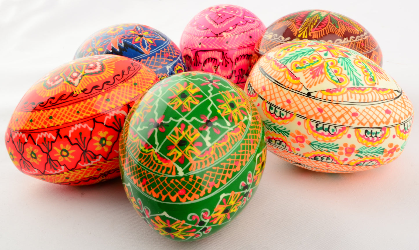 Easter Painted Eggs - Wooden Ukrainian Pysanky, Set of 6