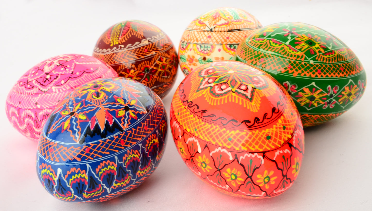 Easter Painted Eggs - Wooden Ukrainian Pysanky, Set of 6