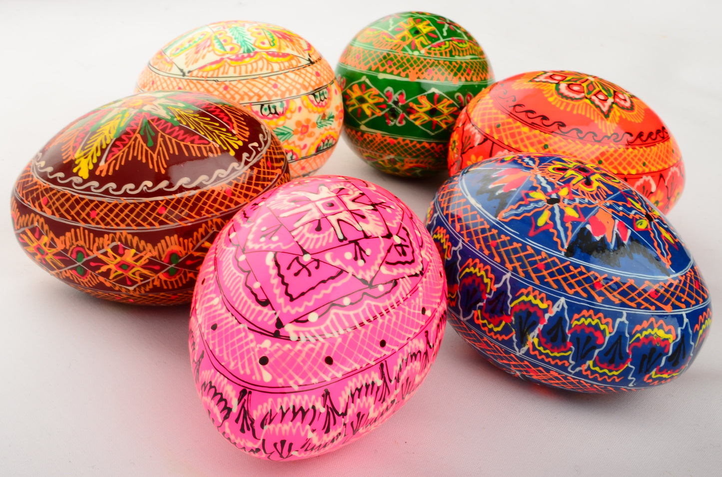 Easter Painted Eggs - Wooden Ukrainian Pysanky, Set of 6