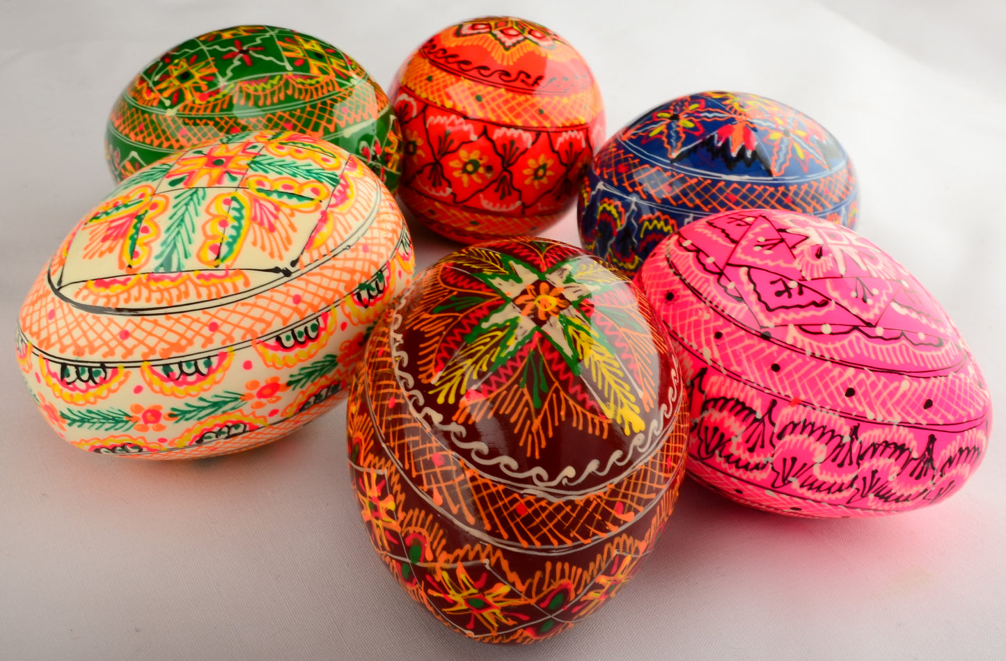 Easter Painted Eggs - Wooden Ukrainian Pysanky, Set of 6