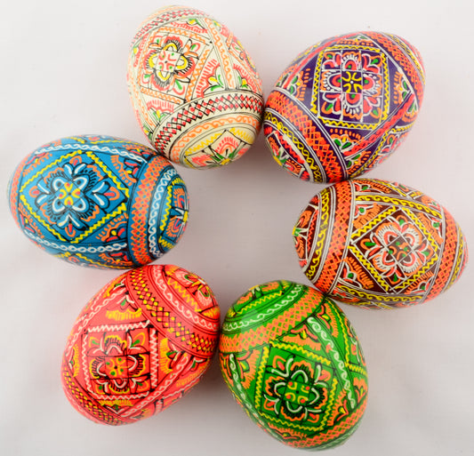 Easter Painted Eggs - Wooden Ukrainian Pysanky, Set of 6