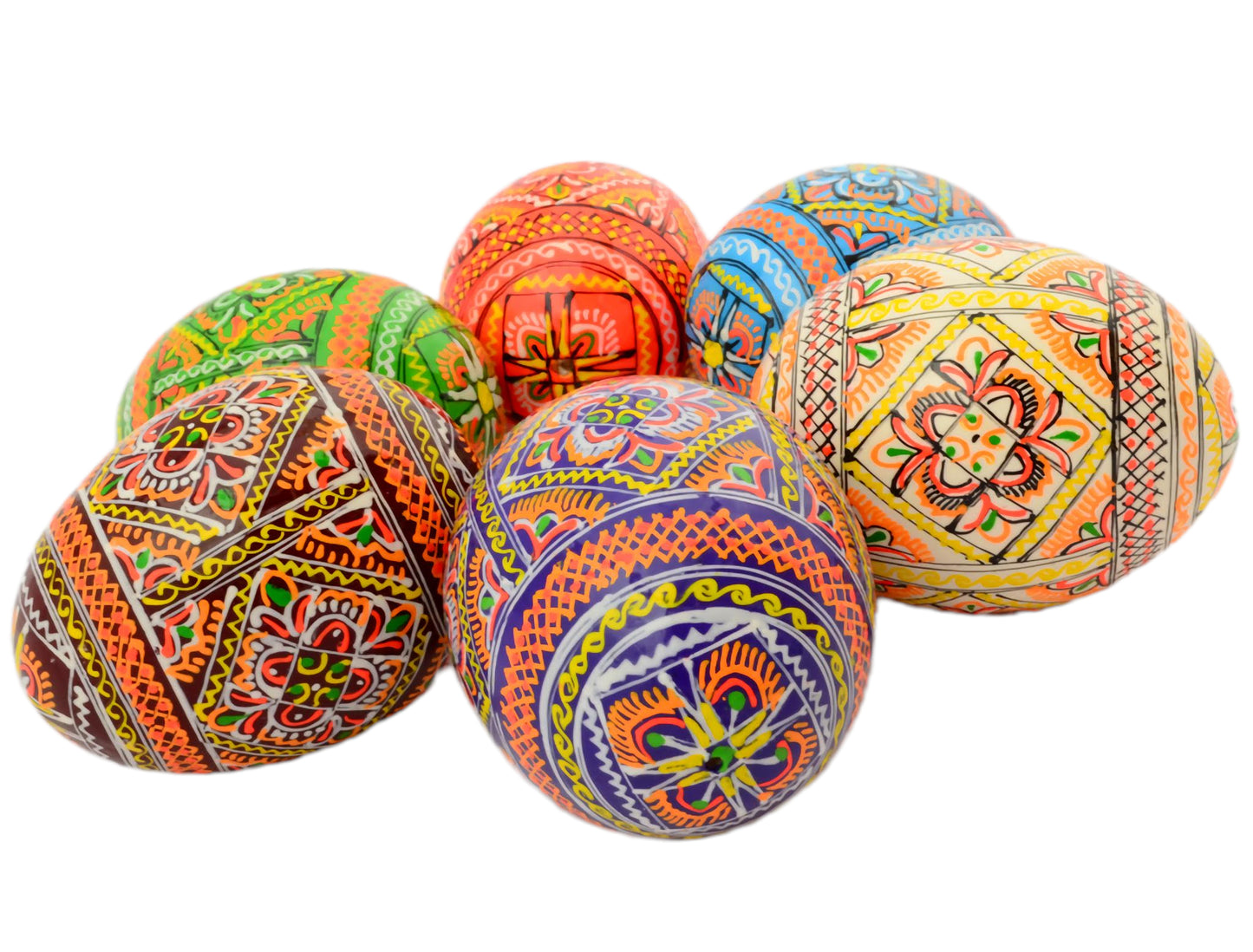 Easter Painted Eggs - Wooden Ukrainian Pysanky, Set of 6