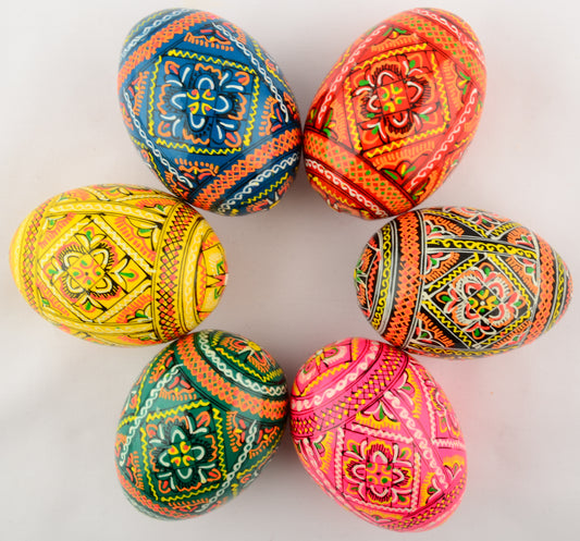 Easter Painted Eggs - Wooden Ukrainian Pysanky, Set of 6