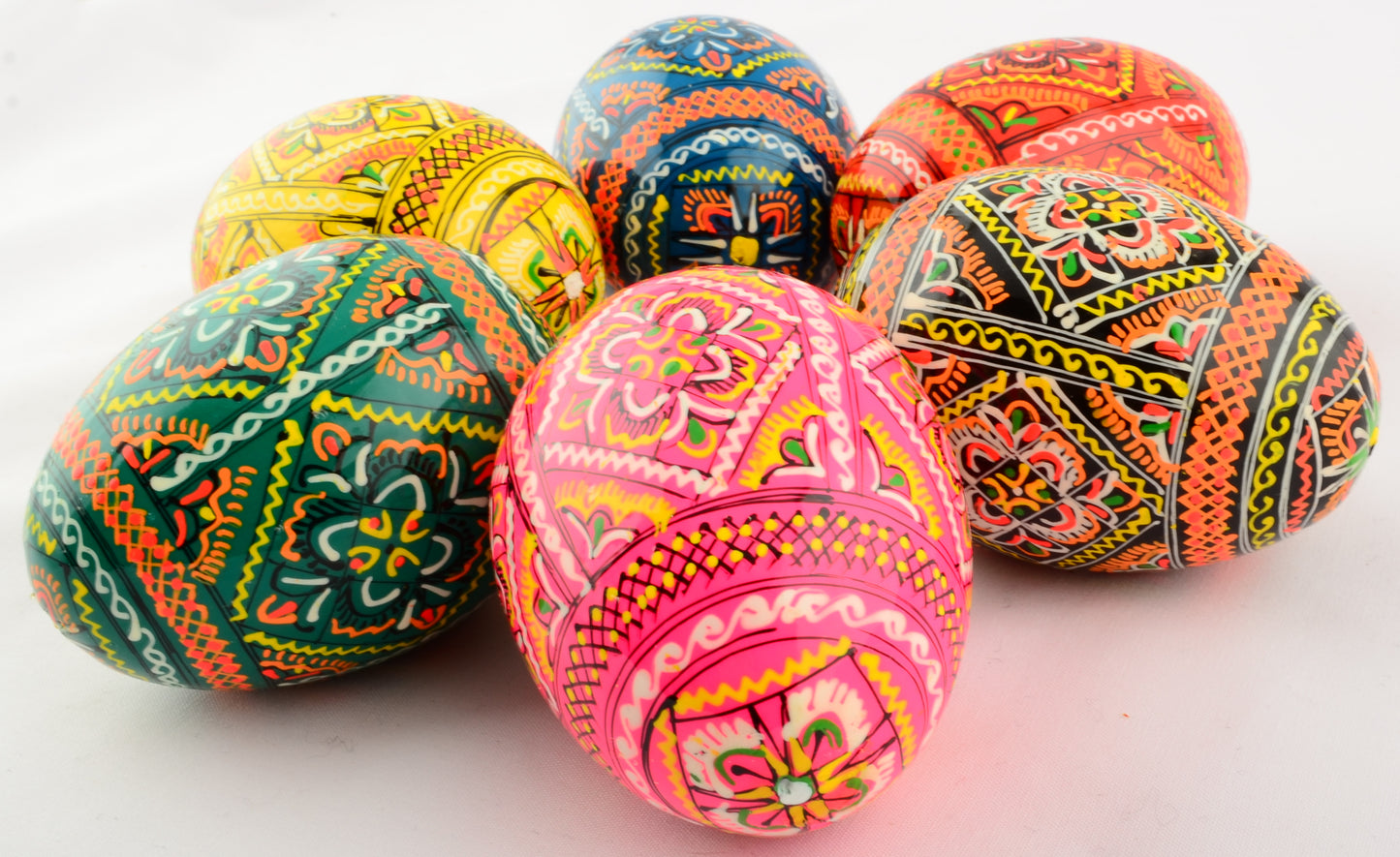 Easter Painted Eggs - Wooden Ukrainian Pysanky, Set of 6