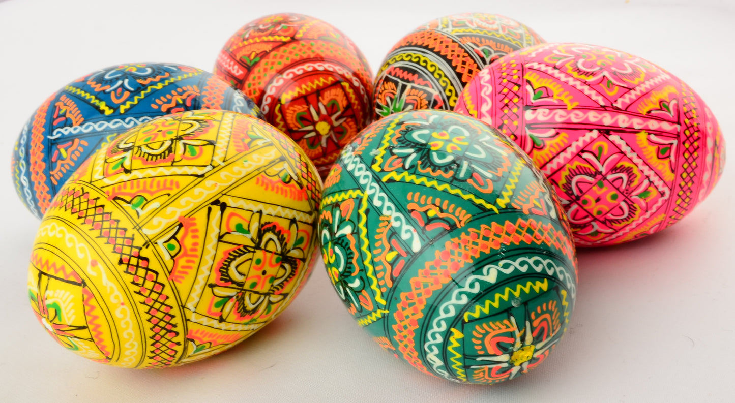 Easter Painted Eggs - Wooden Ukrainian Pysanky, Set of 6