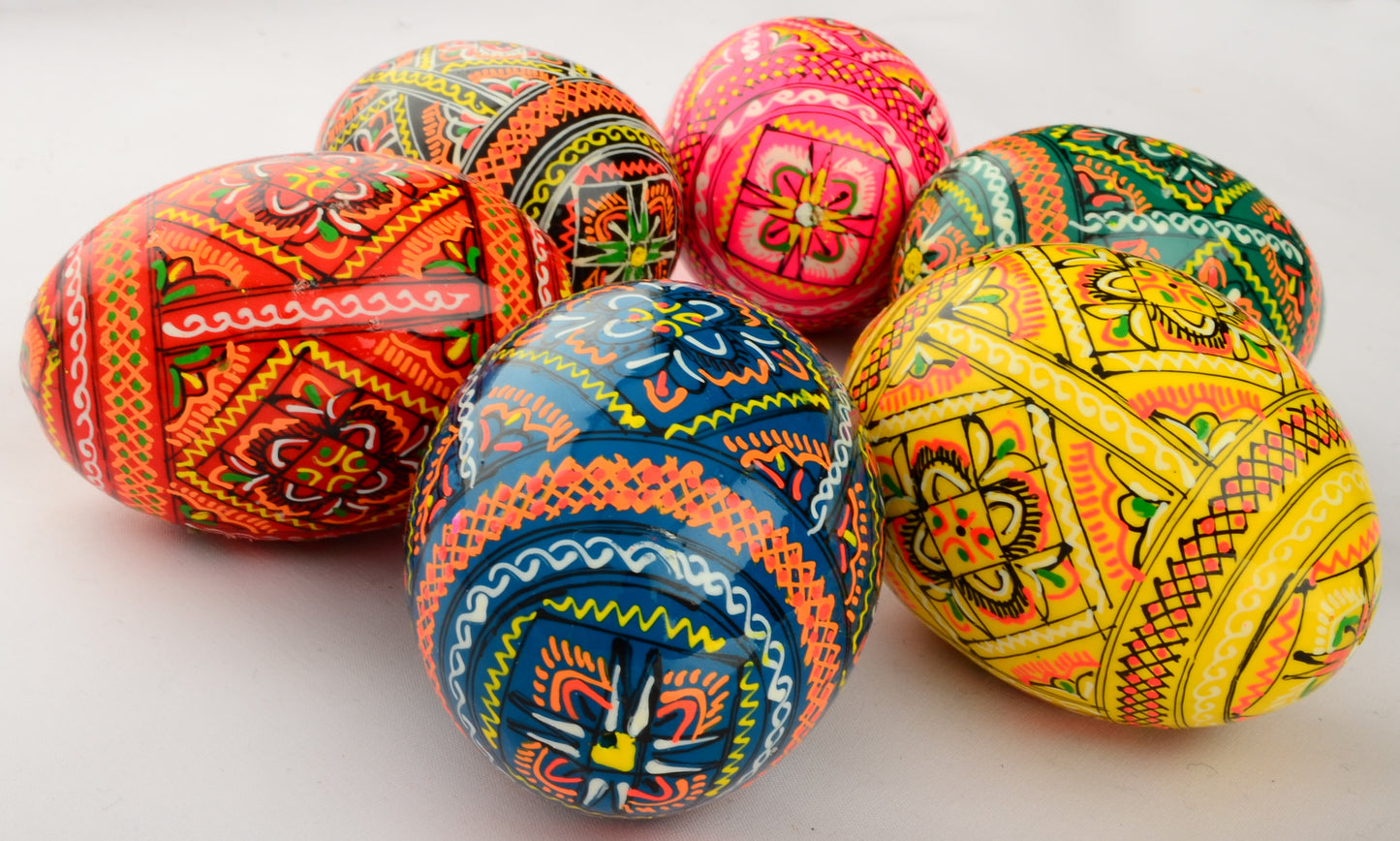 Easter Painted Eggs - Wooden Ukrainian Pysanky, Set of 6