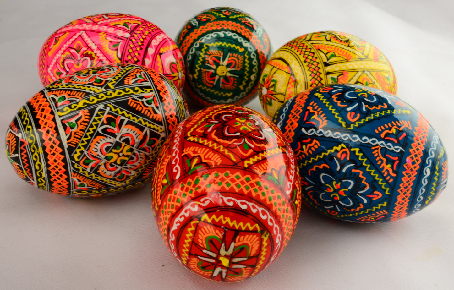 Easter Painted Eggs - Wooden Ukrainian Pysanky, Set of 6