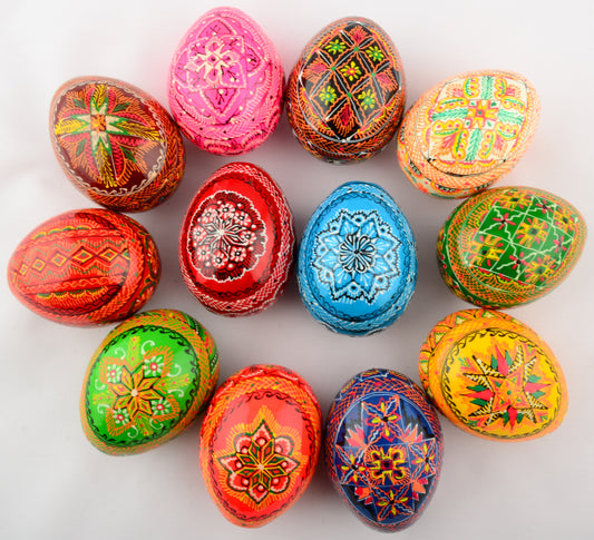 Easter Painted Eggs - Wooden Ukrainian Pysanky, Set of 12
