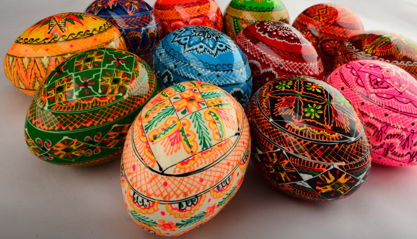 Easter Painted Eggs - Wooden Ukrainian Pysanky, Set of 12