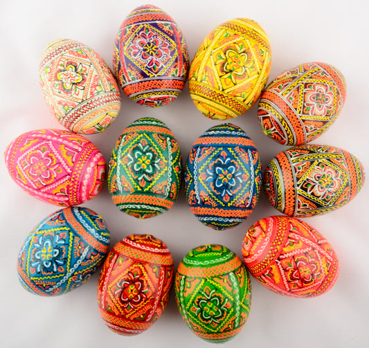 Easter Painted Eggs - Wooden Ukrainian Pysanky, Set of 12