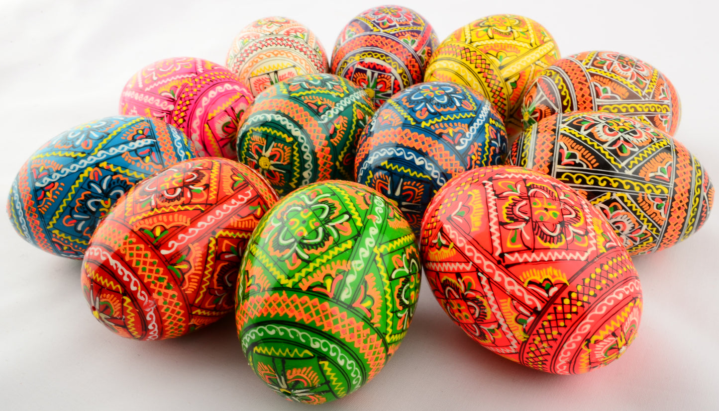 Easter Painted Eggs - Wooden Ukrainian Pysanky, Set of 12
