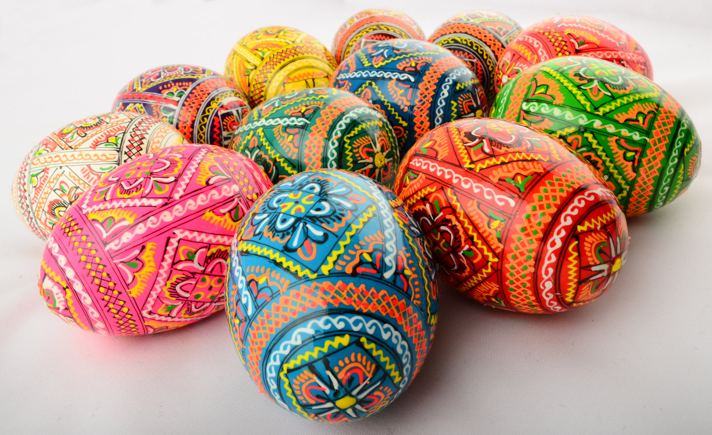 Easter Painted Eggs - Wooden Ukrainian Pysanky, Set of 12