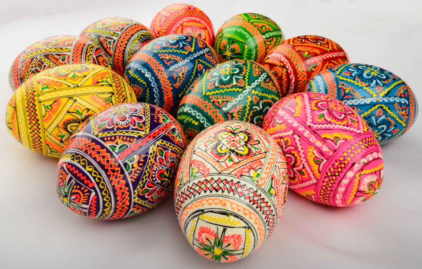 Easter Painted Eggs - Wooden Ukrainian Pysanky, Set of 12