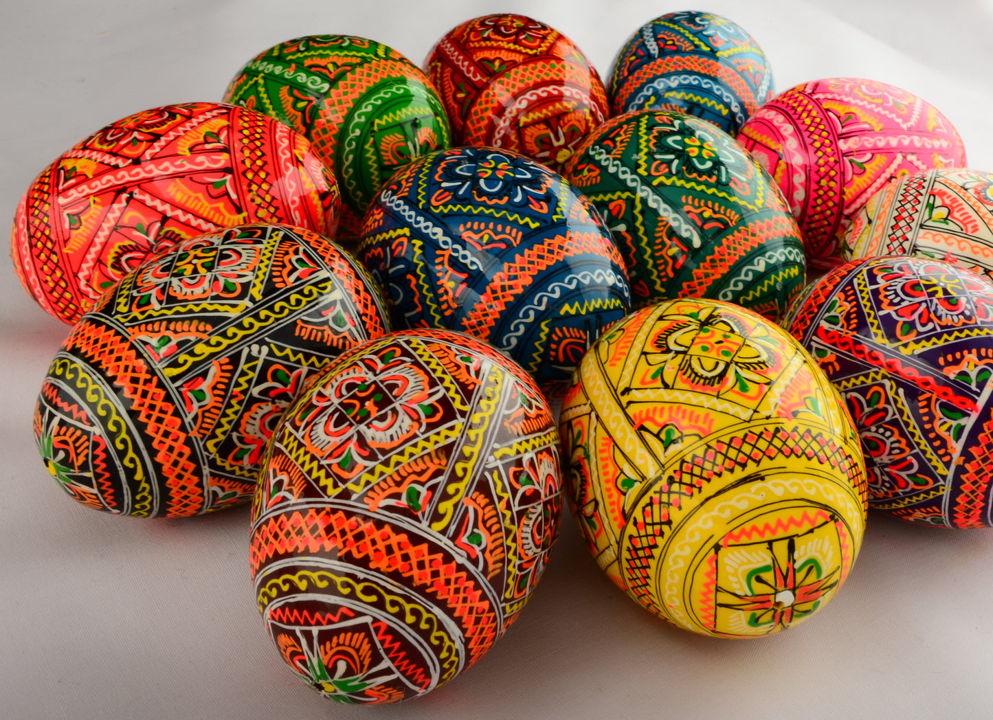 Easter Painted Eggs - Wooden Ukrainian Pysanky, Set of 12