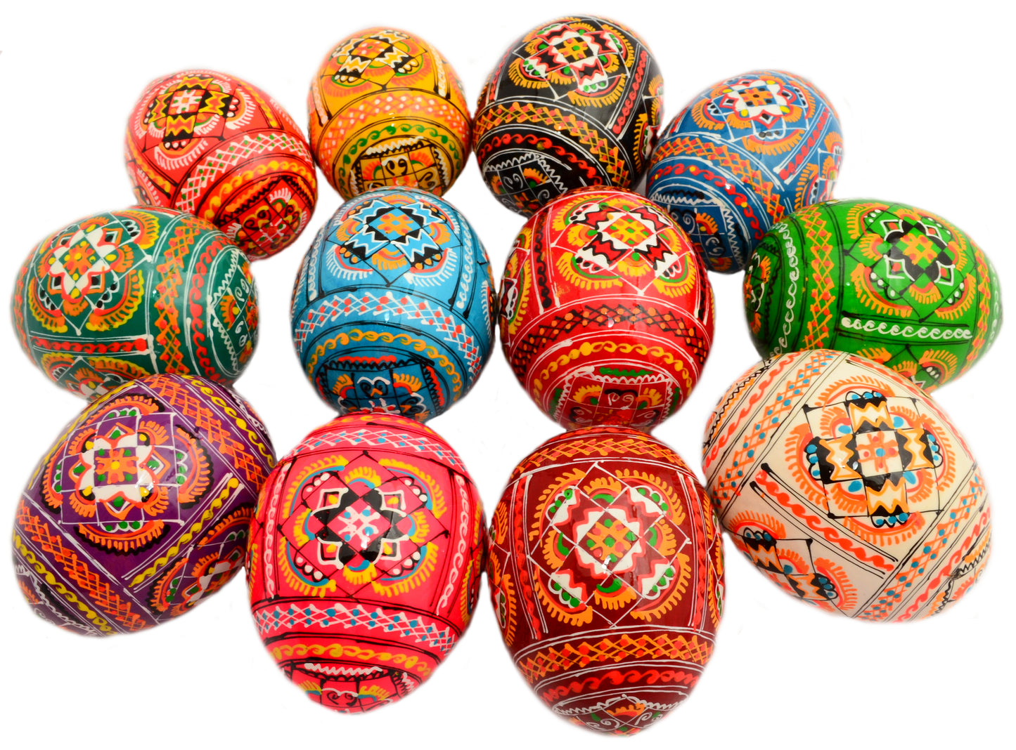 Easter Painted Eggs - Wooden Ukrainian Pysanky, Set of 12