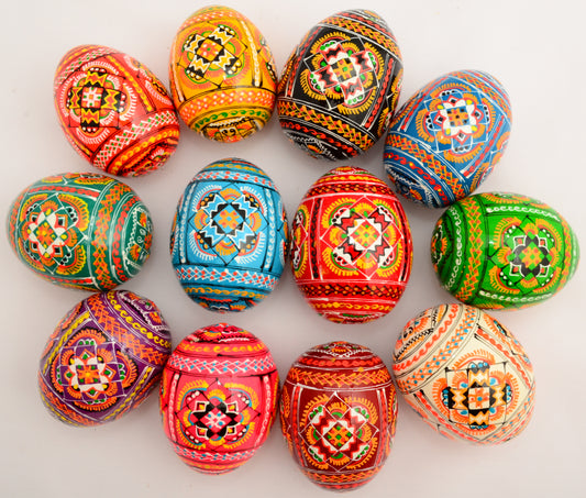 Easter Painted Eggs - Wooden Ukrainian Pysanky, Set of 12