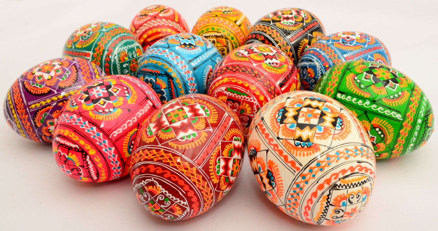 Easter Painted Eggs - Wooden Ukrainian Pysanky, Set of 12