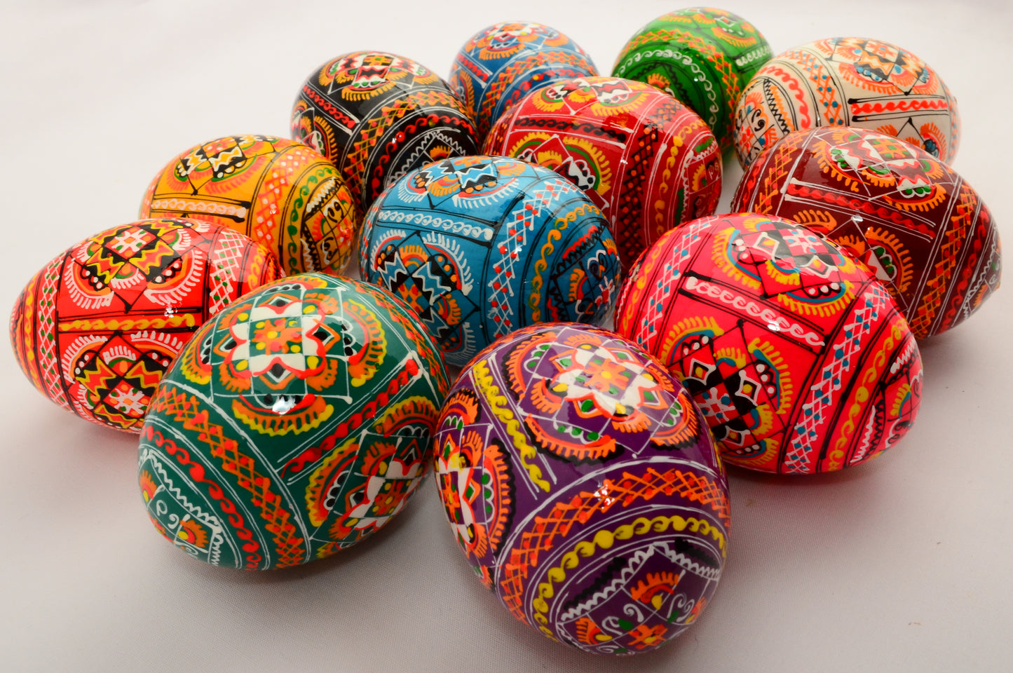 Easter Painted Eggs - Wooden Ukrainian Pysanky, Set of 12